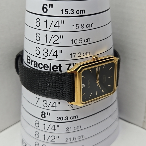 Benrus Diamond Quartz Gold Tone Black Dial Watch New Battery Vintage Leather - Picture 6 of 11
